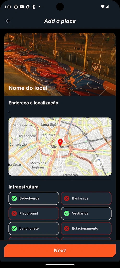 adicionando local no aplicativo